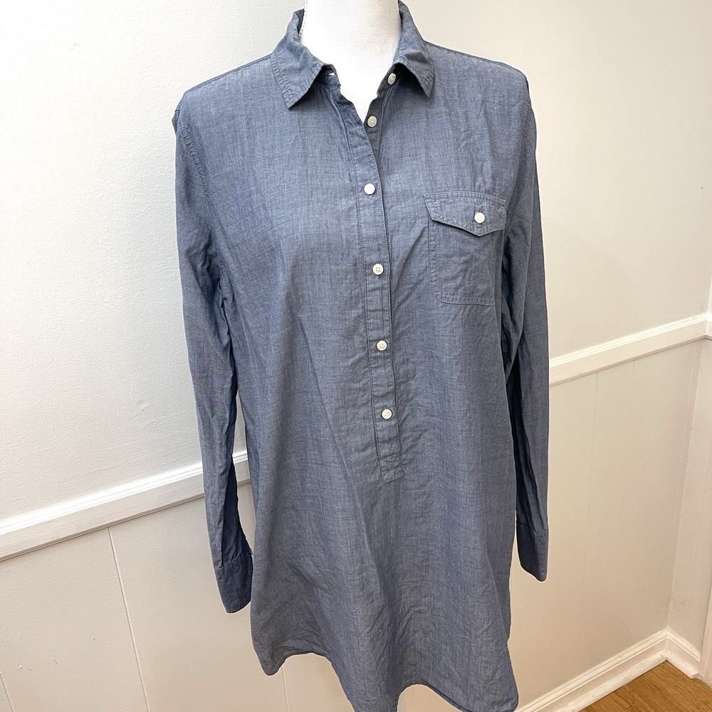 J Crew Chambray Tunic Blouse. Tab button sleeves. Sz. L